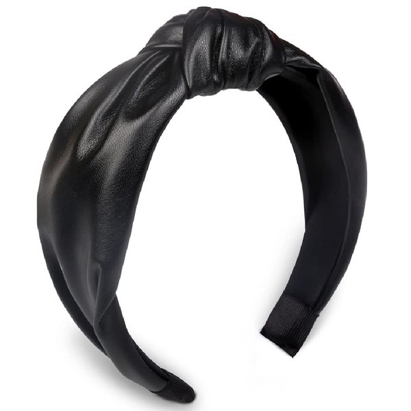 Huachi Knotted Headbands for Women Black, Leather Headbands with Knots Cute Womens Headbands knotted, Fashion Headbands for Women Top Knot Headband for Girls