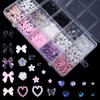 3D Assorted Pink White Black Bows Acrylic Nail Charms, Mix Rose Flower Bowknots Nail Charms Planet Star Butterfly Alloy Nail Gems Charms Round Pearls for Nail Art DIY Accessories