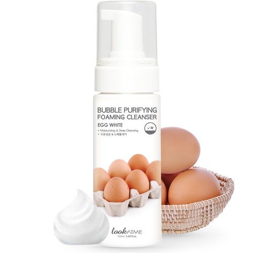 LOOKATME Korean Face Wash for Sensitive Skin - Water Based Bubble Skincare Cleanser - K Beauty Natural Acne Foaming Cleaner - Hydrating Skin Care Cleansing Foam with Low pH - Egg