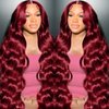99j Burgundy Lace Front Wigs Human Hair 13x4 Body Wave Lace Front Wigs Human Hair Pre Plucked Glueless Red Wig Wine Red Lace Front Wigs Human Hair Wigs for Women 180 Density 26 Inch