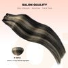 Real Hair Clip in Extensions, OiMiGO Blonde Highlighted Clip in Human Hair Extensions Honey Blonde Highlights Black Hair Extensions 7 Pieces 18 Inch 70g Invisible Clips Straight Clip on Extension