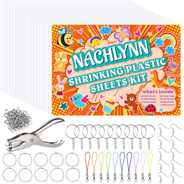 NACHLYNN Shrinky Plastic Sheets Kit 171Pcs Christmas Heat Shrink Sheets Shrinky Art Dink Keychain Kit for Kids Crafts Making Christmas Party Favors Supplies (Conventional)