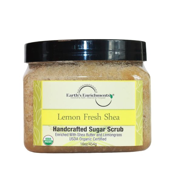 Sugar Scrub USDA Organic and Vegan, Lemongrass Body Scrub with Shea Butter, Refreshing, Gentle Exfoliant, Great for Rough, Dry Skin, Lips, Feet and Elbows, Coconut Oil and Avocado Oil, 16oz