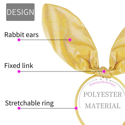 Doneace Easter Bunny Ears Headband Glittery Rabbit Ears Hairband for Girls Kids Yellow Bunny Costume Cosplay Accessories for Women Easter Party Supplies Birthday Decoration 1PCS