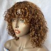 Sakula human hair Wig with Bangs for black woman Glueless Wig Ombre Short Curly Bob Wigs 180% Density Piano Brown Blonde Wigs Water Wave Wigs 12Inch