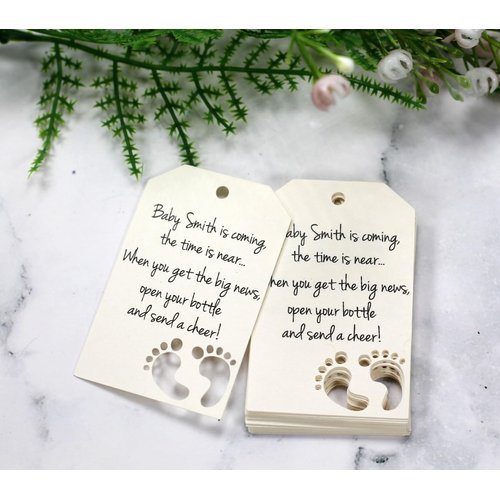 Baby is Coming Shower Favor Tags for Wine Bottle - Baby Feet (Set of 12) (Cream)