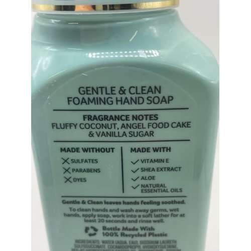 Coconut Angel Cake Gentle Foaming Hand Soap 8.75 Ounce Full Size Pump Bottle White Barn