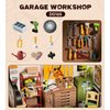 Rowood Miniature House Kit,DIY Miniature Dollhouse Craft Kits for Adults,Mini House Kits with LED,Birthday for Kids Ages 14+(Garage Workshop)