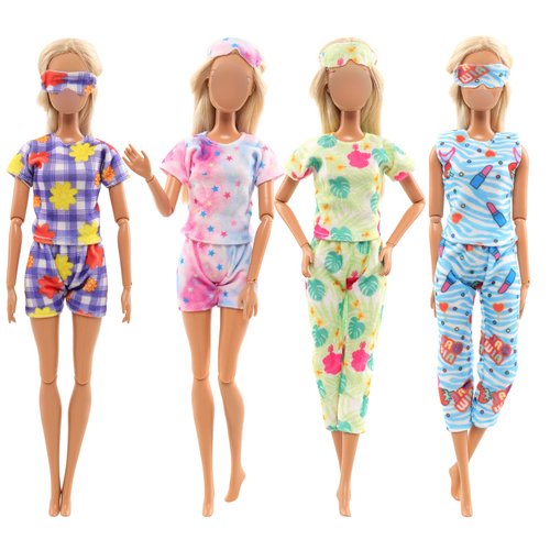 BARWA 4 Sets Doll Pajamas Party Clothes Sleepwear Casual Bedtime Suit with Eye Masks for 11.5 inch Girls Doll…