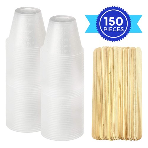 [100 Pack - 1oz] Epoxy Resin Mixing/Medicine Cups with 50 Bonus Mixing Sticks - 1 Ounce Graduated Plastic Cups (1 Sleeve) - EpoxyStix