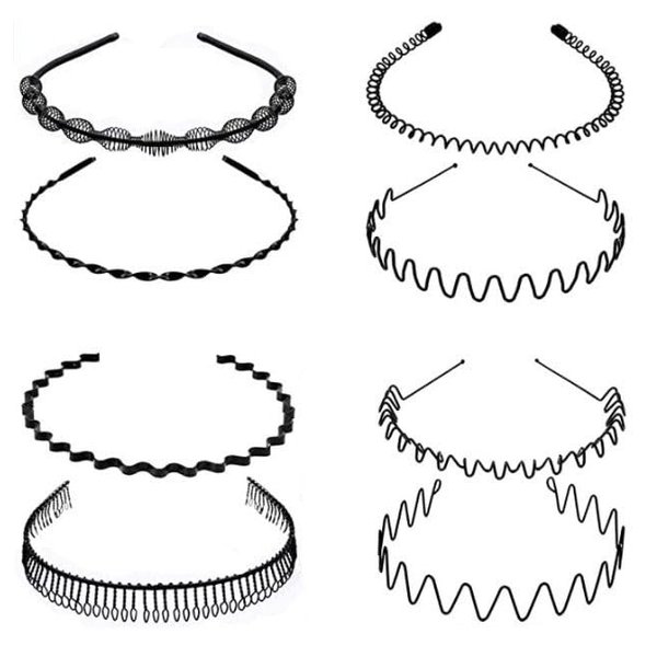 JDYYICZ 8 Pcs Unisex Wavy Headband Metal Hair Band Elastic Non Slip Hair Hoop Sports Fashion Headwear,Men and Women Makeup Headband Hair Hoop