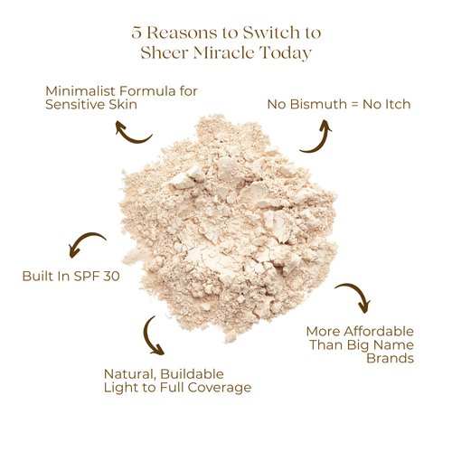 Sheer Miracle SPF 30 Premium Loose Mineral Foundation Vegan Makeup for Sensitive Skin Acne Rosacea Cruelty Free 8g {7 Shades Available} (Medium Light (Medium light skin with neutral to yellow