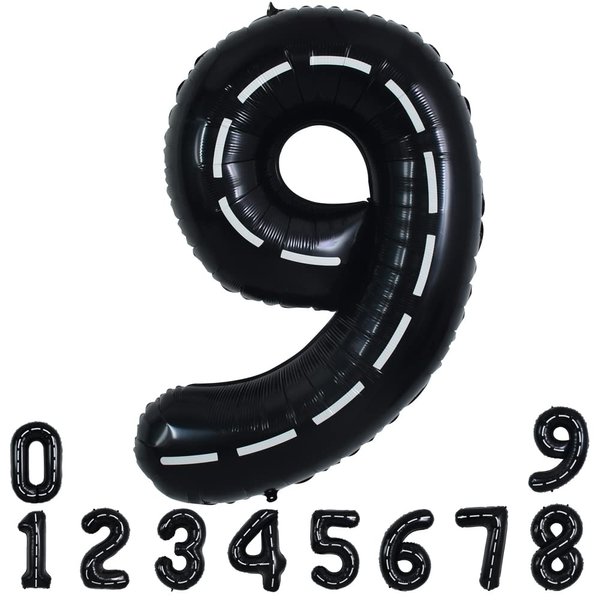 TONIFUL Race Car Black Balloons Car Birthday Party Supplies,40 Inch Giant Jumbo Helium Foil Mylar Big Number 9 Digital 9 Balloons for Boy's Birthday Party Truck Race Car Theme Party Decorations
