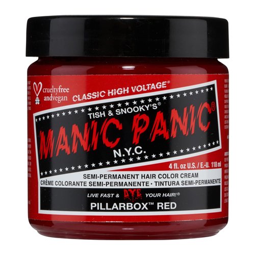 MANIC PANIC Pillarbox Red Hair Dye - Classic High Voltage - Semi Permanent Hair Color - Deep True Red Color - For Dark & Light Hair – Vegan, PPD & Ammonia-Free - For Coloring Hair on Women & Men