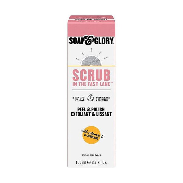 Soap & Glory Peel & Polish Two Minute Facial - Exfoliating Face Scrub with Vitamin C - Citrus Scented Skin Brightening Face Exfoliator with Lactic Acid & Salicylic Acid (100 ml)