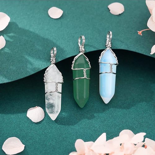 XIANNVXI Mothers Day Gifts Healing Crystals Hexagonal Stones Necklaces Reiki Spiritual Natural Gemstone Quartz Point Wire Wrapped Jewelry for Women Men (White - Opal)