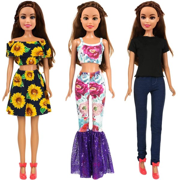 ZITA ELEMENT 3 Sets Fashion 28 Inch Girl Doll Clothes Dress Outfits - Quality Casual Wear Clothes Set, Fashion Sun Flower Off Shoulder Dress and Sequined Flared Pants for 28 Inch Girl Doll Clothing