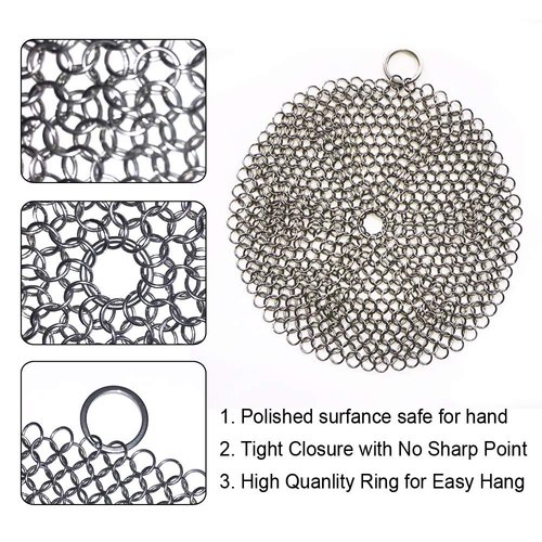316 Premium Stainless Steel Cast Iron Cleaner, Chainmail Scrubber for Cast Iron Pan Pre-Seasoned Pan Dutch Ovens Waffle Iron Pans Scraper Cast Iron Grill Scraper Skillet Scraper HOVhomeDEVP (7 Inch)