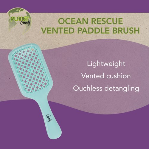 GOODY Planet Vented Paddle Brush,Teal - Detangler Comb for Thick,Curly & Fine Hair - Pain-Free Hair Accessories for Women,Men,& Kids - Removes Knots & Tangles - Ocean Rescue Recycled Plastic