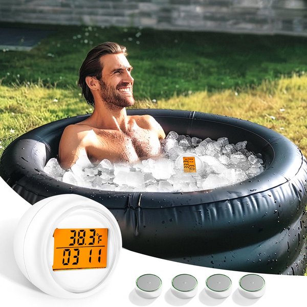 XANGNIER Ice Bath Thermometer & Timer,IP67 Waterproof Floating Water Thermometer for Cold Plunge Tub Accessories,Digital Display with Light Easy Read,Cold Plunge Thermometer