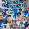 Video Game Theme 7th Birthday Party Decorations for Kids Blue Black Cheers to Level 7 Banner Hanging Swirls Level Up 7 Balloons Kit for Boys Girls 7 Years Old Game Controller Birthday Supplies Decor