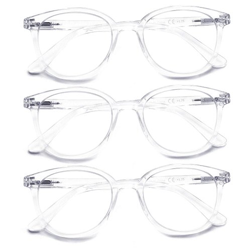 3 Pack Reading Glasses Spring Hinge Stylish Readers Black/Tortoise for Men and Women (3 Transparent, 2.25)Medium