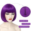 YBYMCAI Purple Bob Wig With Bangs Short Dark Purple Bob Wigs For Women Straight Bob Bangs Wig 10 Inch Heat Resistant Synthetic Hair Natural Looking For Daily