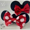 Mouse Ear Hair Scrunchies for Women, Sequins Hair Bow Scrunchies for Girls Velvet Mouse Ears Hair Ties for Ponytail Party Favors Cosplay Costume Cute Hair Accessories, Red Black