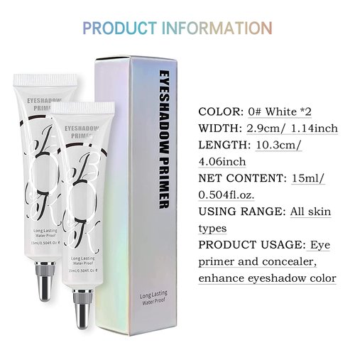 LOKFAR 2 Pack Matte Eyeshadow Primer for Oily Lids White Eyeshadow No Crease Eye Primer Makeup Eyeshadow Base Waterproof & Smudge-proof & Long Lasting Cream Liquid Eye-shadow for All Shadows (Set A)