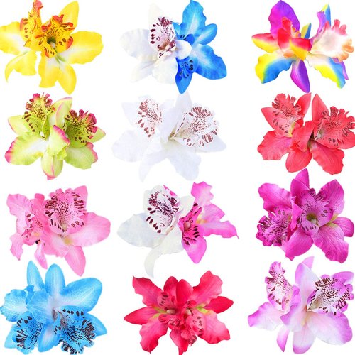 JOYOYO 12 Colors Multicolor Women Big Double Chiffon Orchid Flower Bohemian Flowers Hair Clip for Bridal Wedding Accessory Hairclip Hair Pins Hair Barrette Accessories