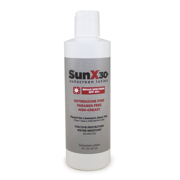 Sun X 30+ SPF Oil Free Sunscreen Lotion (8oz. Bottle) - Free of Parabens, Oxybenzone, & White Cast Properties With Broad Spectrum (UVA/UVB) Protection - Water & Sweat Resistant For Up To 80 Minutes