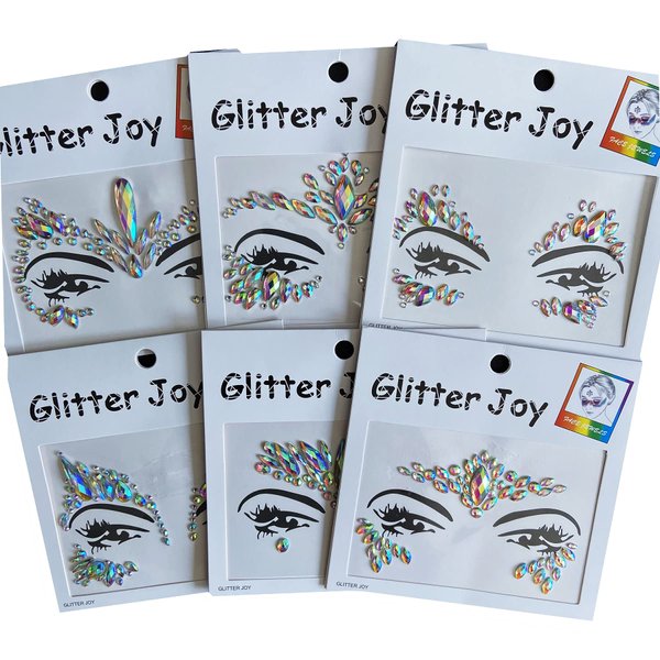 Face Gems Jewels, Festival Face Jewels Tattoo Stickers, Body Gems Stick on Face, Body Gem Temporary Face Tattoos for Festival, 6-Pack,AB-Color
