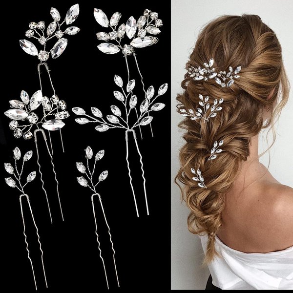 6 Pieces Bride Hair Pins Rhinestones Hair Accessories for Women Crystal Hair Piece for Wedding Bride Women Girls Bridesmaids