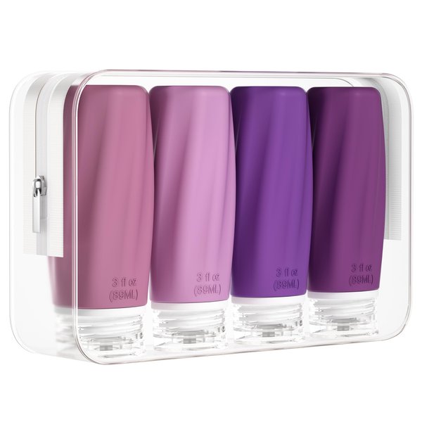 Morfone Travel Bottles for Toiletries, 3oz Tsa Approved Travel Size Containers Leak Proof Squeezable Travel Accessories Refillable for Shampoo Conditioner Lotion Liquids（Purple