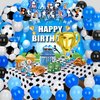 Soccer Birthday Party Decorations, 131PCS Blue Soccer Birthday Party Supplies Including Tablecloth Backdrop Banner Cake Topper Latex Balloons Foil Balloons Decorations Kit for Sport Ball Theme