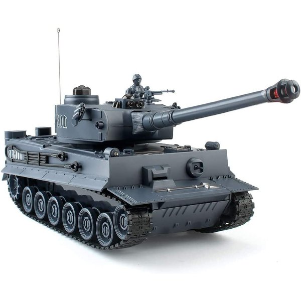 FMTStore RC Tanks | 1:28 WW2 German Tiger Army Tank Toys for Boys, Adults Gifts 9 Channels Remote Control Vehicles with Sound and Light,RC Military Toys for Kids Boys Girls (Gray)