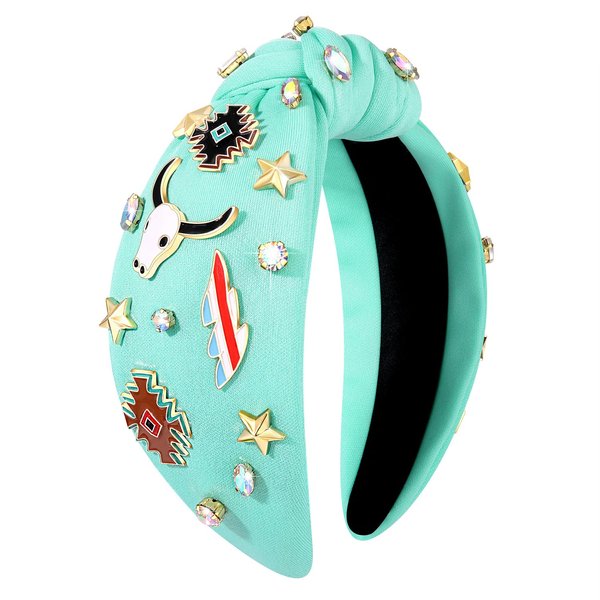 GLBCC Western Knotted Headband Southern Country Cowgirl Turquoise Beaded Wide Knot Headband Nash Rodeo Head Band Hair Accessories