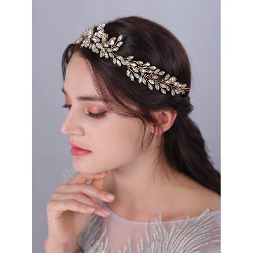 JWICOS Crystal Wedding Headband Bridal Headpiece Hair Vine Wedding Hair Accessories for Bride Women Prom (Blue)