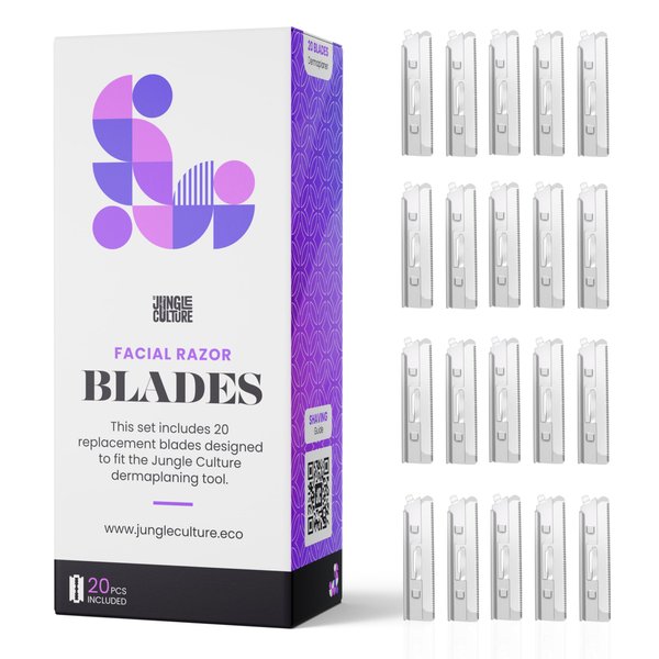 Set of 20 Replacement Blades for Jungle Culture Dermaplaning Razors - Facial Razor Refills for Eyebrow Shaping, Precision Exfoliation & Hair Removal for Radiant, Smooth Skin