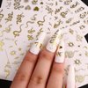 Gold Snake Nail Stickers Laser Gold Snake Nail Art Decals 3D Self-Adhesive Snake Nail Stickers Luxury Star Letter Nail Supplies Holographic Glitter Roes Star Designs for Women Nail Decoration 6 Sheets