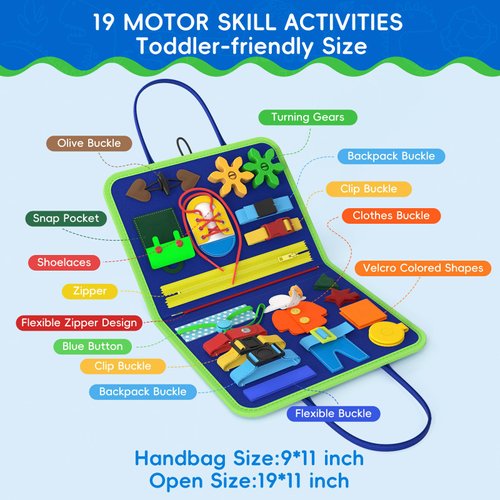 Freebear Busy Board Toddler Travel Toys Sensory Toys for Toddlers 1 2 3 4, Montessori Learning Toys for Toddlers Activities Board, Educational Toys for 3 4 Year Old Boys Girls Gift, Dinosaur