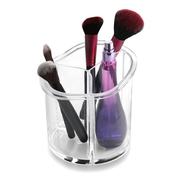 BINO The Triad' 3 Compartment Acrylic Makeup and Jewelry Organizer, Clear and Transparent Cosmetic Beauty Vanity Holder Storage, Clear