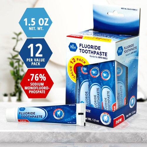 MED PRIDE Travel Size Fluoride Toothpaste – Value Pack of 12 Toothpaste Tubes 1.5 oz Each – Anticavity Toothpaste for Kids & Adults – Vegan Travel Toothpaste for Whiter Teeth and Fresh Breath