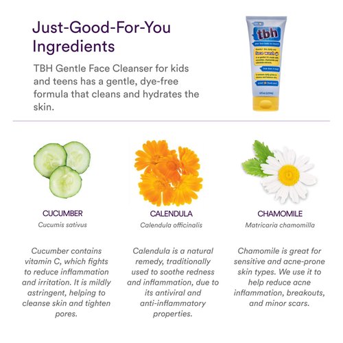 TBH Kids Gentle Gel Face Wash for Kids, Preteens, and Teens with Sensitive Dry Oily Skin - Gentle Facial Cleanser and Hydrating Facewash for Girls and Boys - Sulfate Free, Paraben Free - 6 Oz