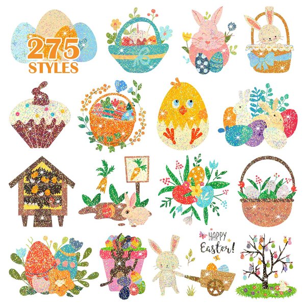Partywind 275 Glitter Styles (28 Sheets) Easter Kids Tattoos for Party Supplies, Easter Party Favors Decorations for Basket Stuffers, Easter Spring Accessories Toys for Toddlers Egg Hunt Games