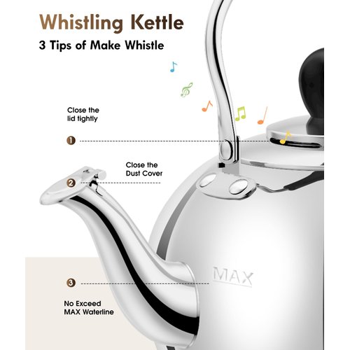 DclobTop Stove Top Whistling Tea Kettle 2.5 Quart Classic Teapot Mirror Polished Culinary Grade Stainless Steel Teapot for Stovetop