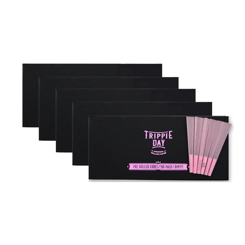 Trippie Day Pink 1/4 Size Pre Rolled Cones in an Eco friendly Box | Vegan & Non GMO | Includes 10 Packing Sticks | Pink 84mm (250 Cones)