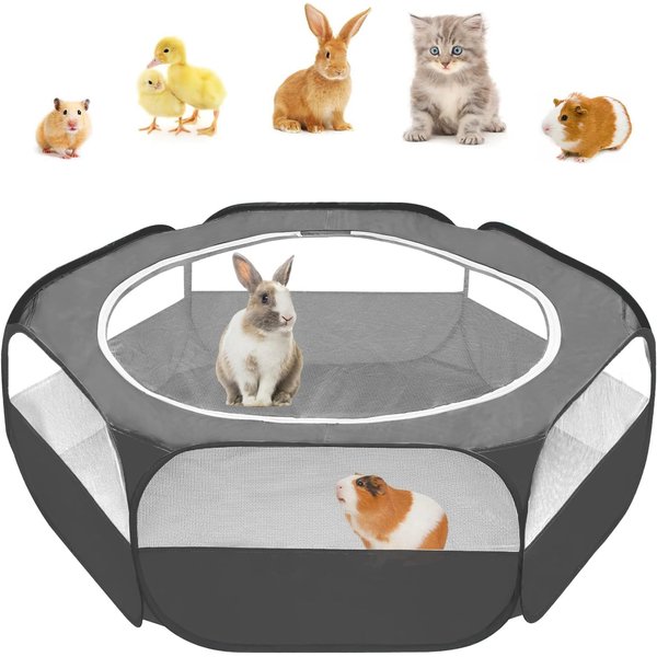 Amakunft Guinea Pig Playpen with Cover, Hamster Playpen with Top, Rabbit Pop Up Playpen with Roof, Small Animal Play Pen Indoor, for Ferret/Chinchilla/Bearded Dragon/Rat/Kitten (Black)