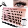 Self Adhesive Lash Clusters Kit Flu-ffy 8-16mm No Glue Lashes Press On Lashes, 60 Pcs Glueless DIY Eyelash Extensions Kit Pre Bonded Lash Clusters with Eyelash Curler and Lash Tweezers(No Glue FD27)