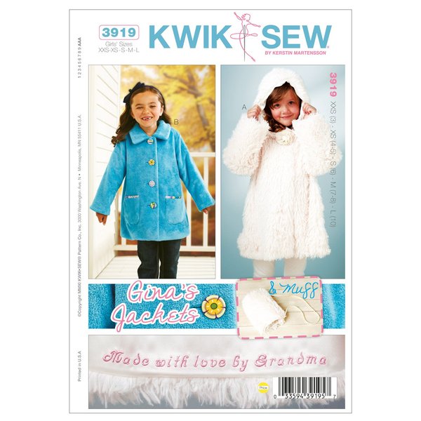 Kwik Sew K3919 Jackets and Muff Sewing Pattern, Size XXS-XS-S-M-L
